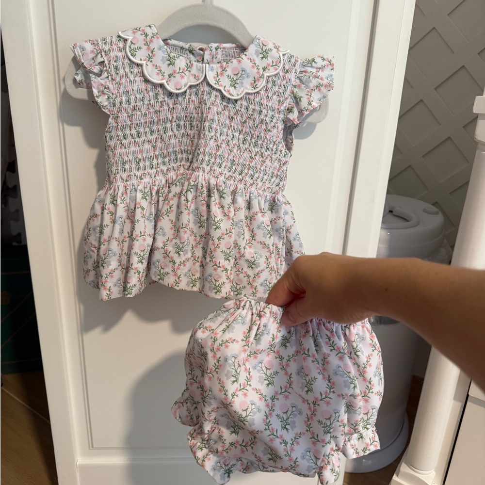 Smocked Floral Baby Set with Ruffled Sleeves